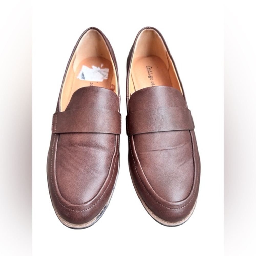 7.5 indigo rd brown faux leather penny loafer slip on flats office shoes